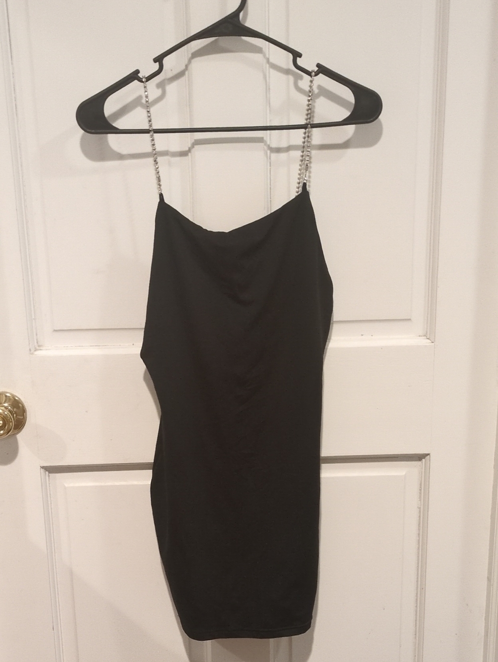 by the way. Black Chain-Strap Mini Dress